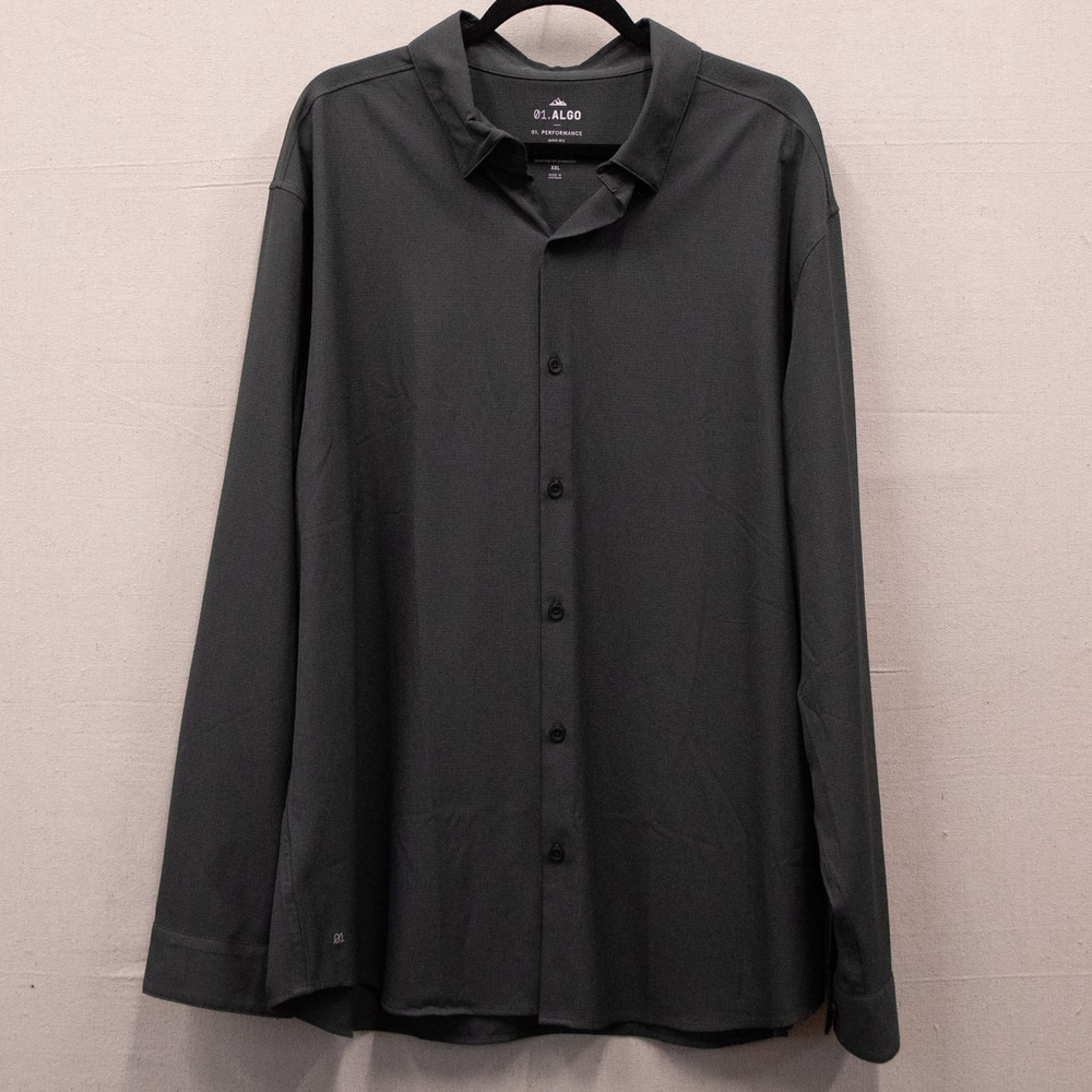 01. Algo Mini Check grey button down shirt-XXL